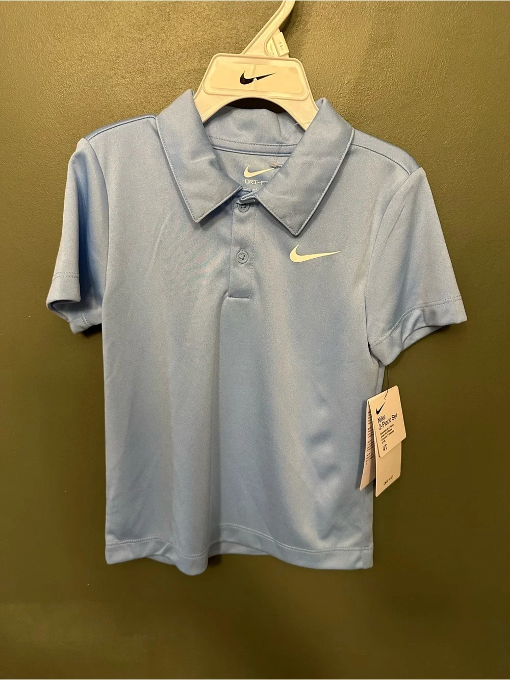 Nike Youth Polo & Shorts Set - Light Blue Polo with Tan Shorts